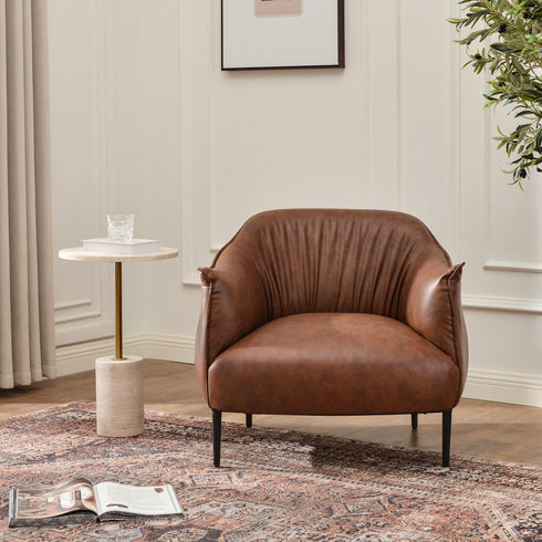 Kadar Leather Barrel Chair-Brown Modern Leather Chair | Accent Chairs | Kinwell Furniture | Barrel Chairs